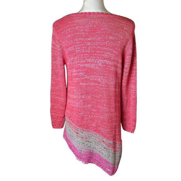 Soft Surroundings Asymmetrical Open Knit Tunic Sweater Salmon Pink Size Medium - Picture 3 of 12
